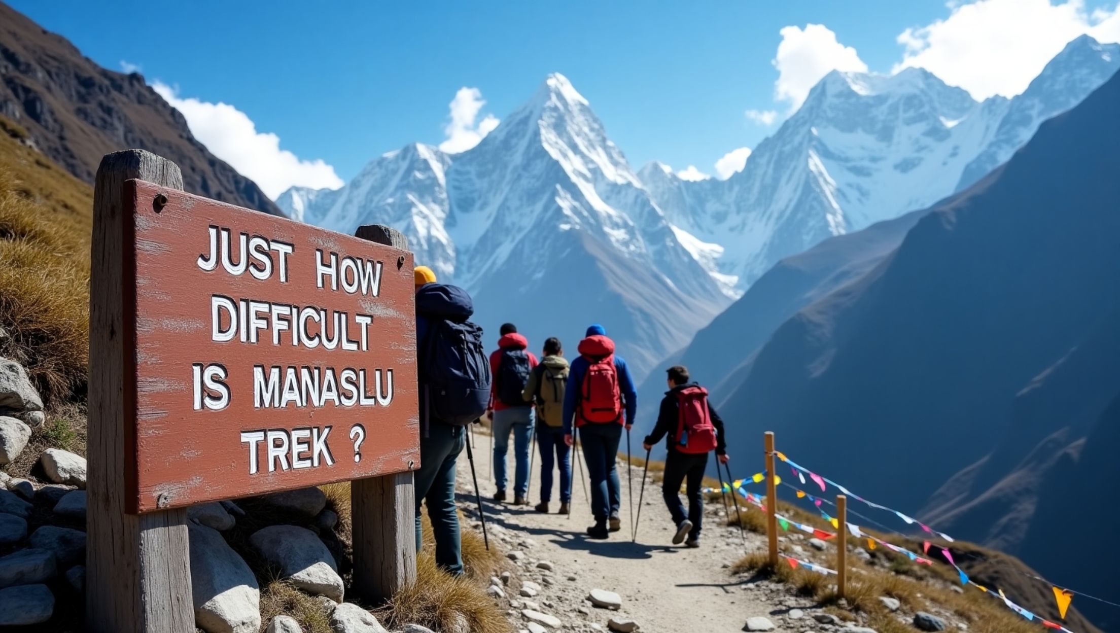 Trekking through rugged terrain on the Manaslu Circuit, showcasing challenging trails and high-altitude landscapes